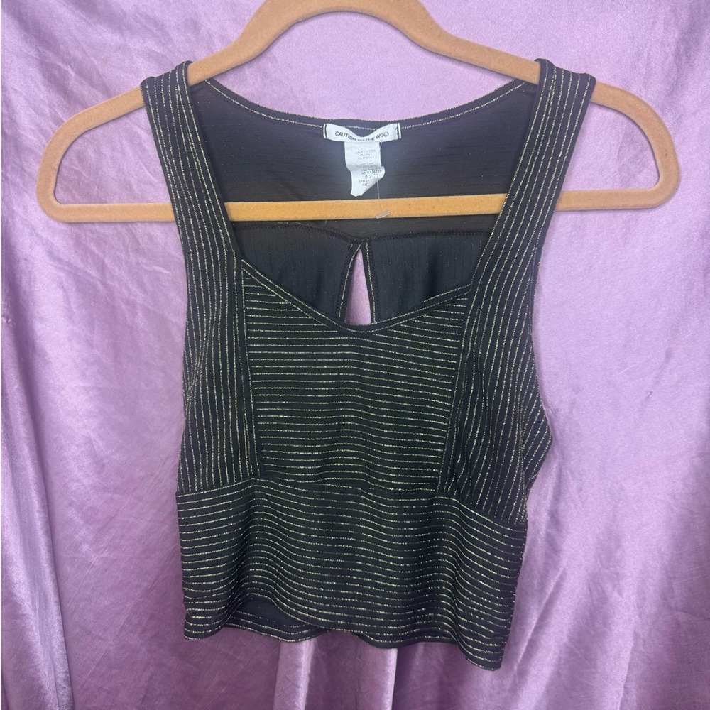 Caution To The Wind Black and Gold Striped Women's Crop Top